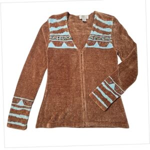 Soft Surroundings Cardigan Sweater Chenille Zip Front Women's Sz M Embellished